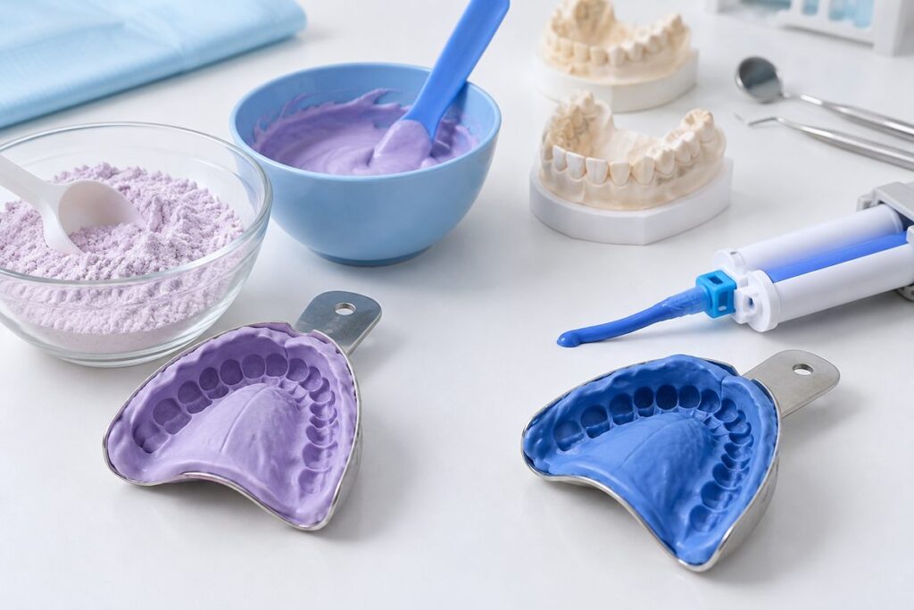 Minh họa alginate và silicone lấy dấu, ca nào dùng loại nào