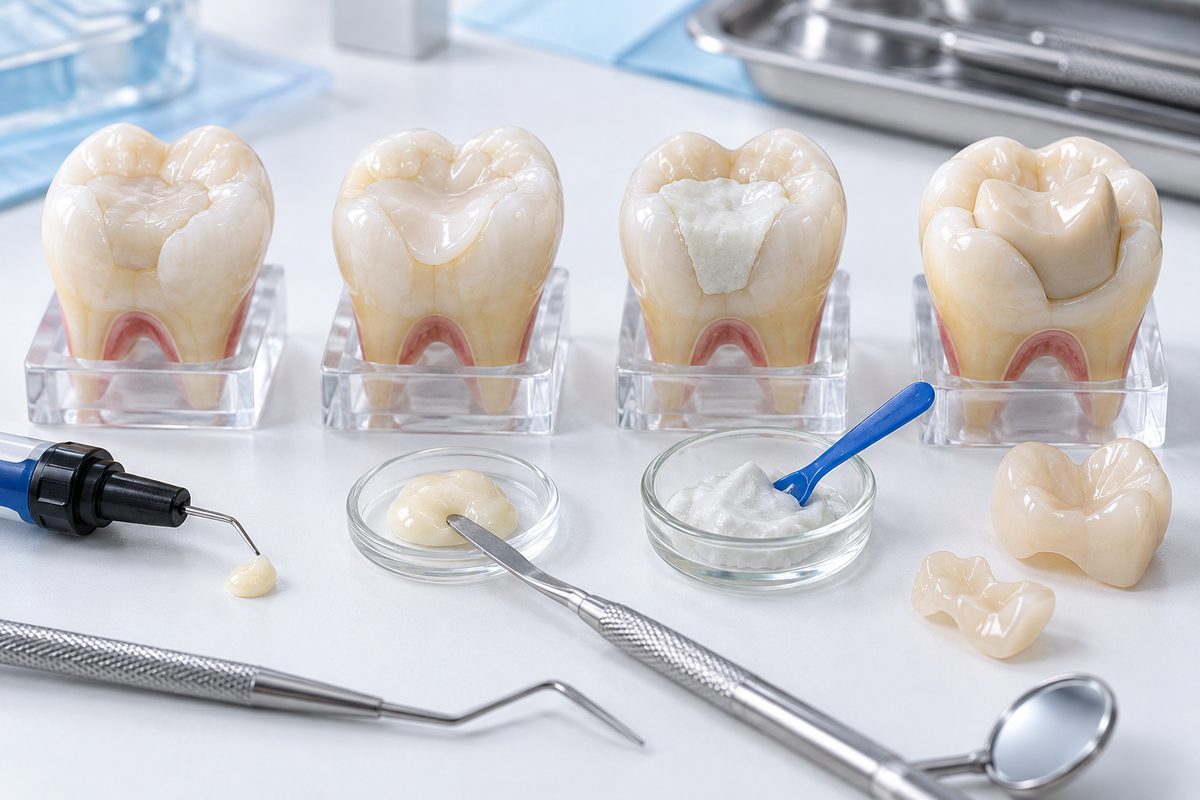 Minh họa các vật liệu thay thế amalgam