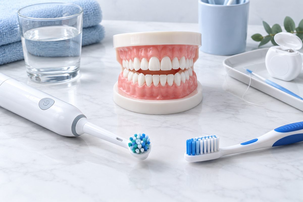 Minh họa bàn chải điện và bàn chải thường, loại nào sạch hơn
