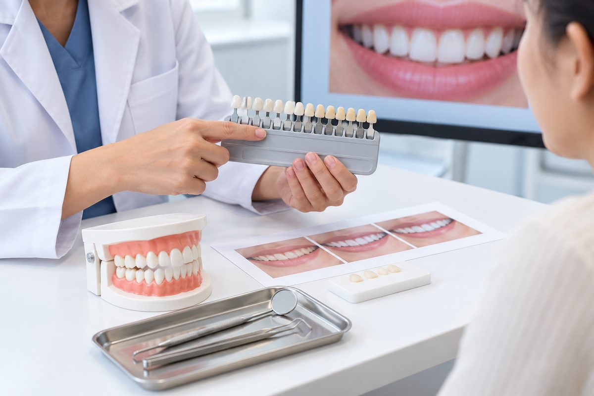 Minh họa trao đổi với bệnh nhân về màu răng