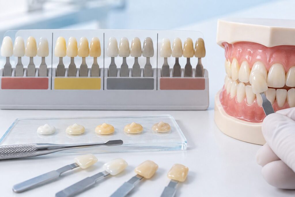 Minh họa cách chọn màu composite chuẩn theo thang A1 đến D4