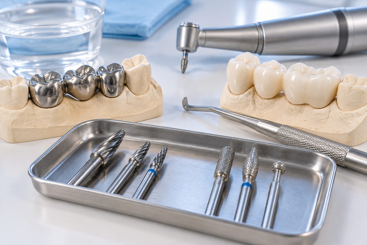 Minh họa cắt cầu mão kim loại và zirconia bằng mũi khoan nào