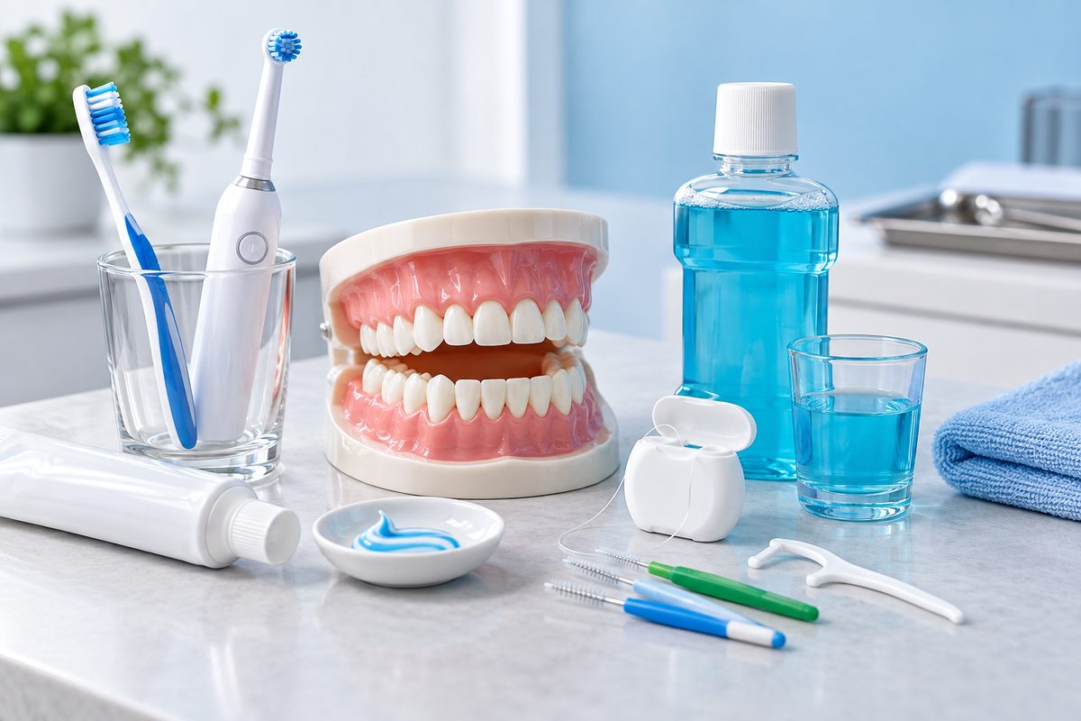 Minh họa chăm sóc răng miệng sau điều trị nha khoa cho bệnh nhân