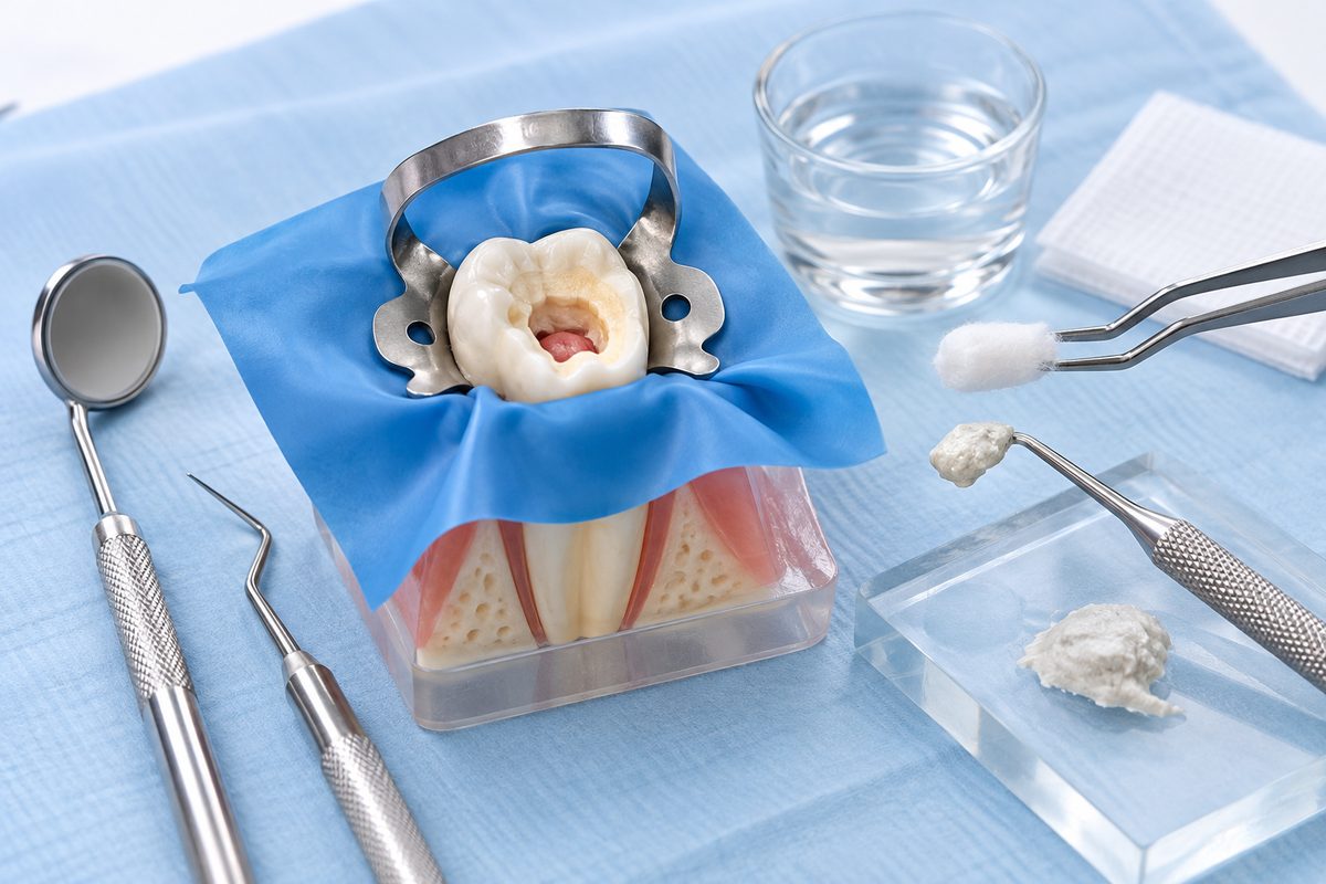 Minh họa các bước che tủy trực tiếp
