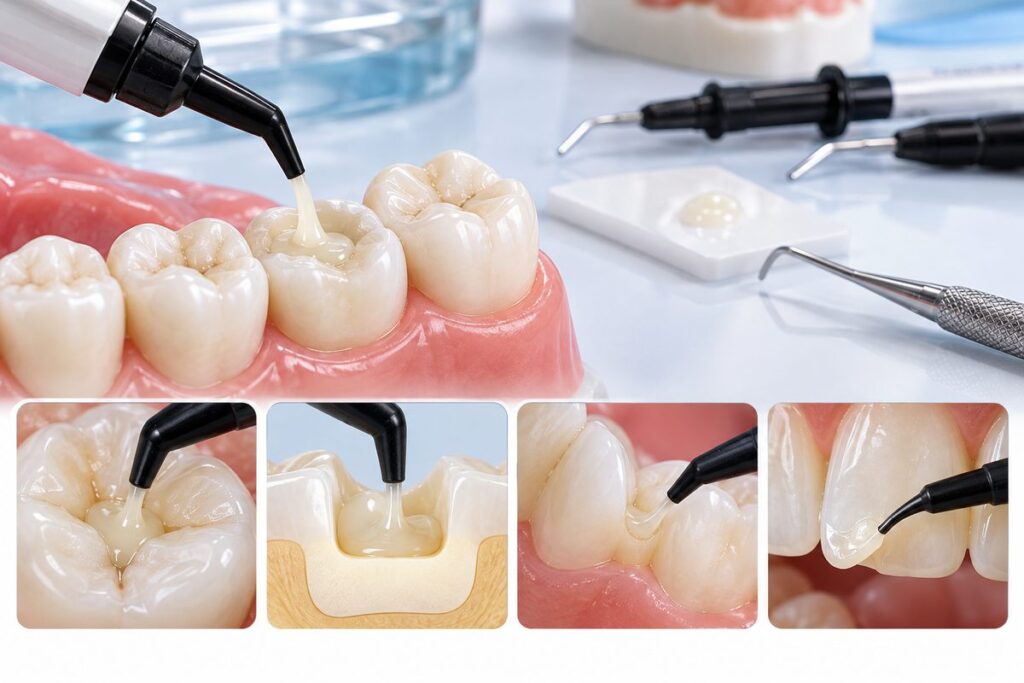 Minh họa composite flowable dùng khi nào và đặt thế nào cho đúng
