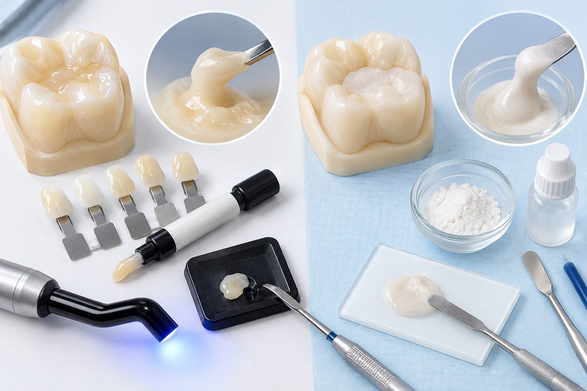 Minh họa đặc điểm của composite và GIC