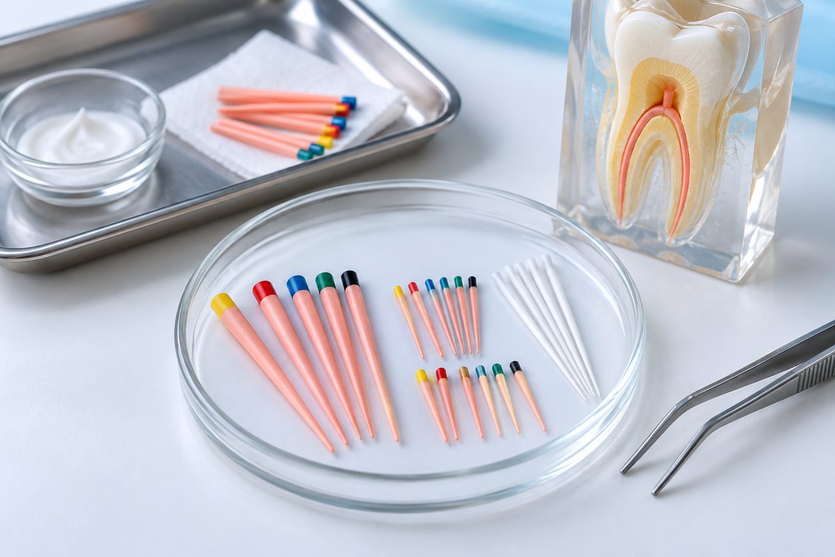 Minh họa côn gutta percha, kích cỡ và taper chọn sao cho khít