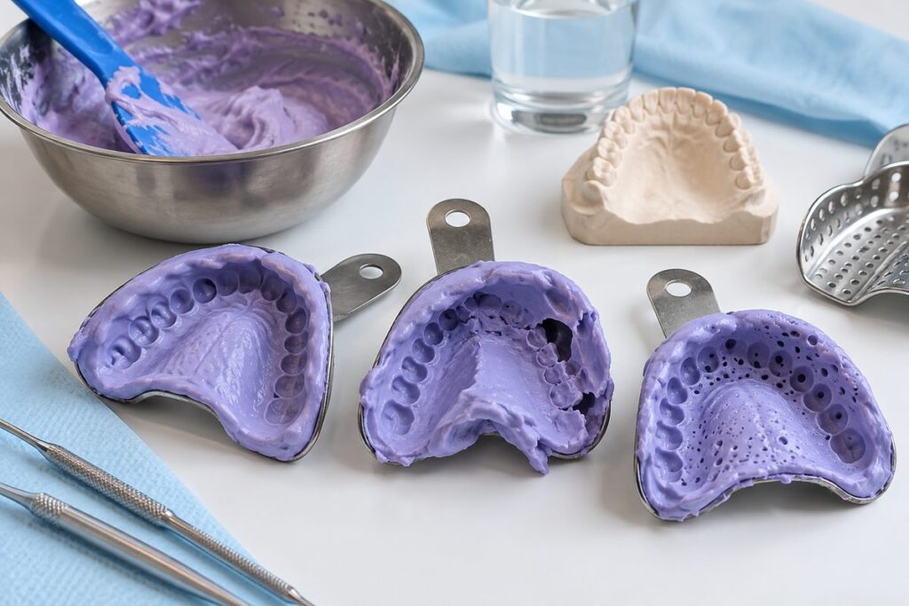 Minh họa dấu alginate bị biến dạng, rách, bọt khí và cách khắc phục