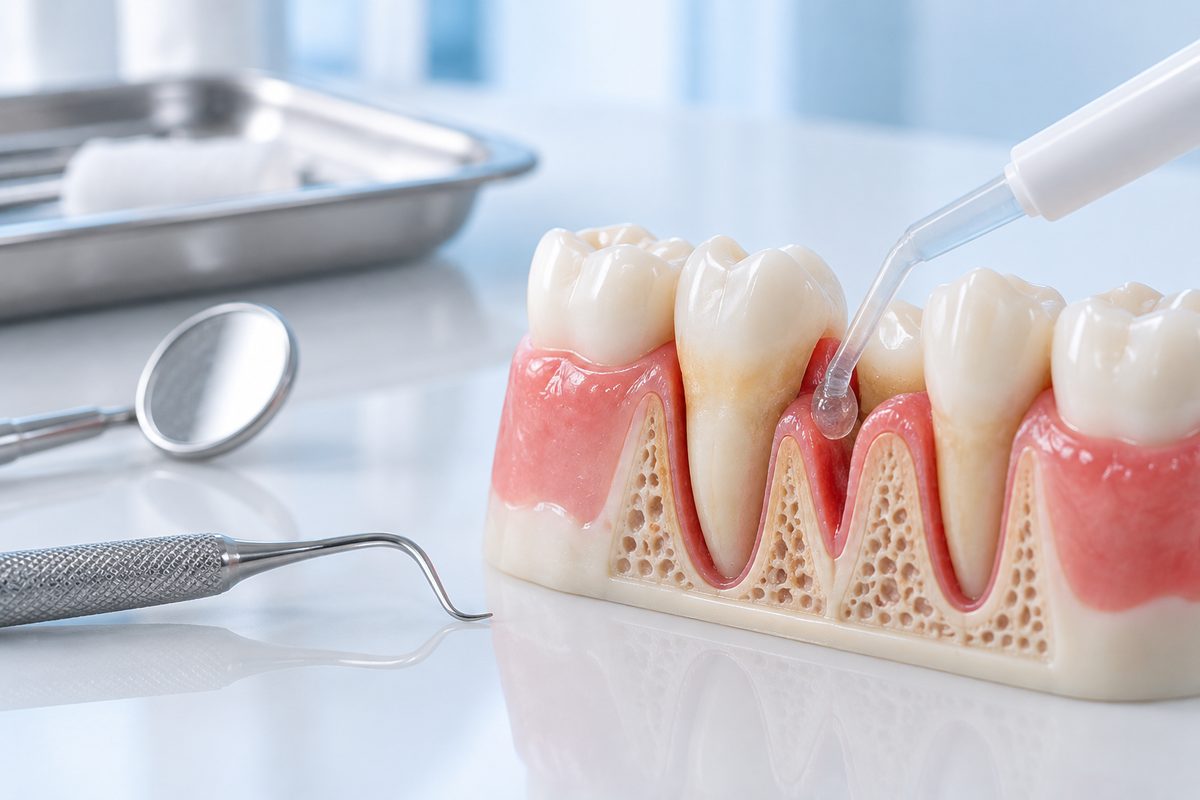 Minh họa gel đóng vai trò gì trong điều trị nha chu
