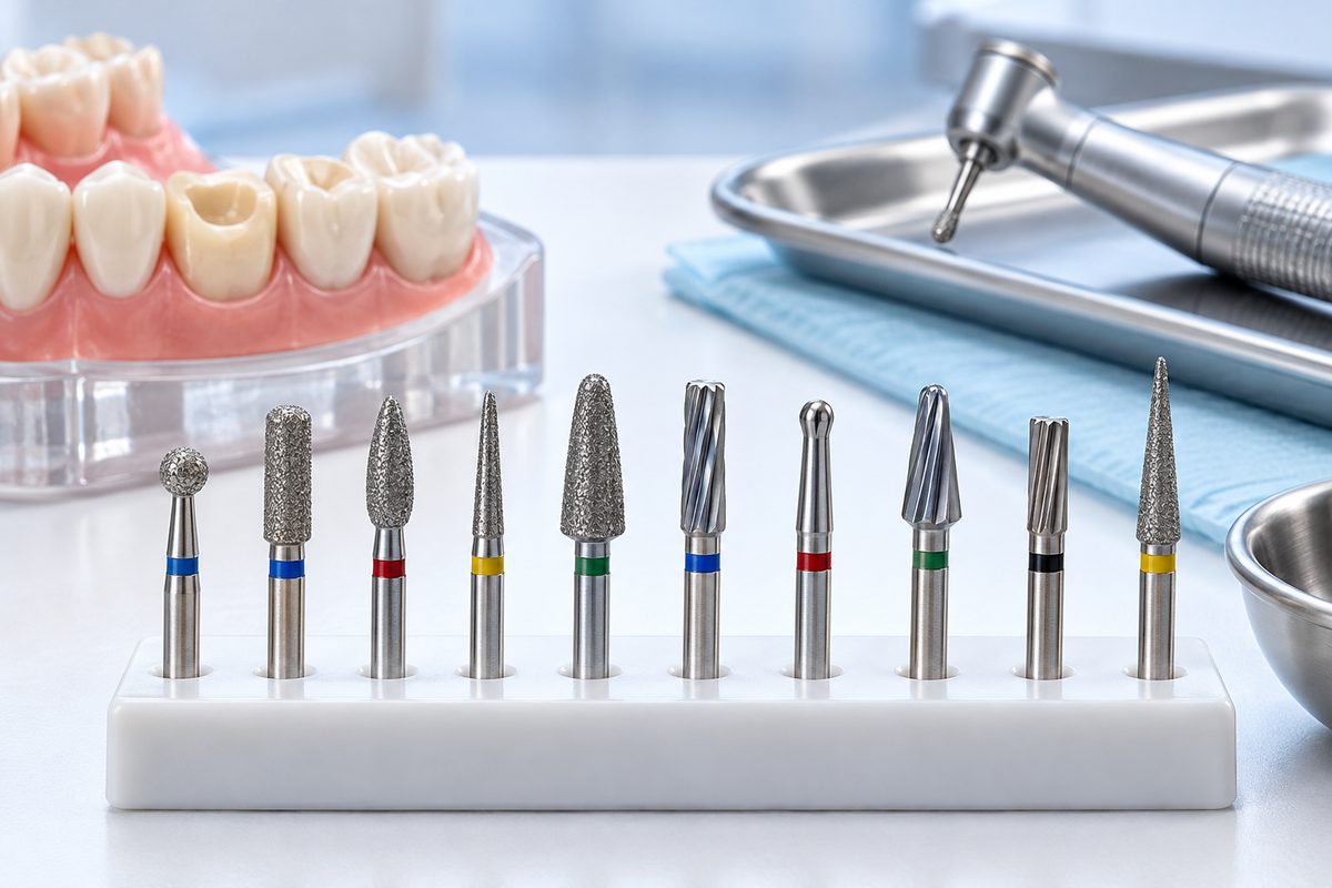 Minh họa hình dạng mũi khoan nha khoa và công dụng từng loại