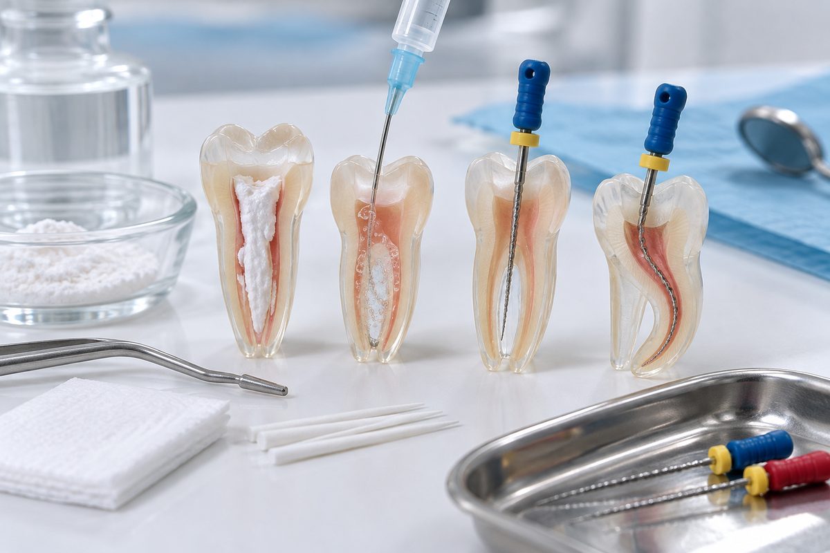 Minh họa nguyên nhân từ ống tủy và vật liệu