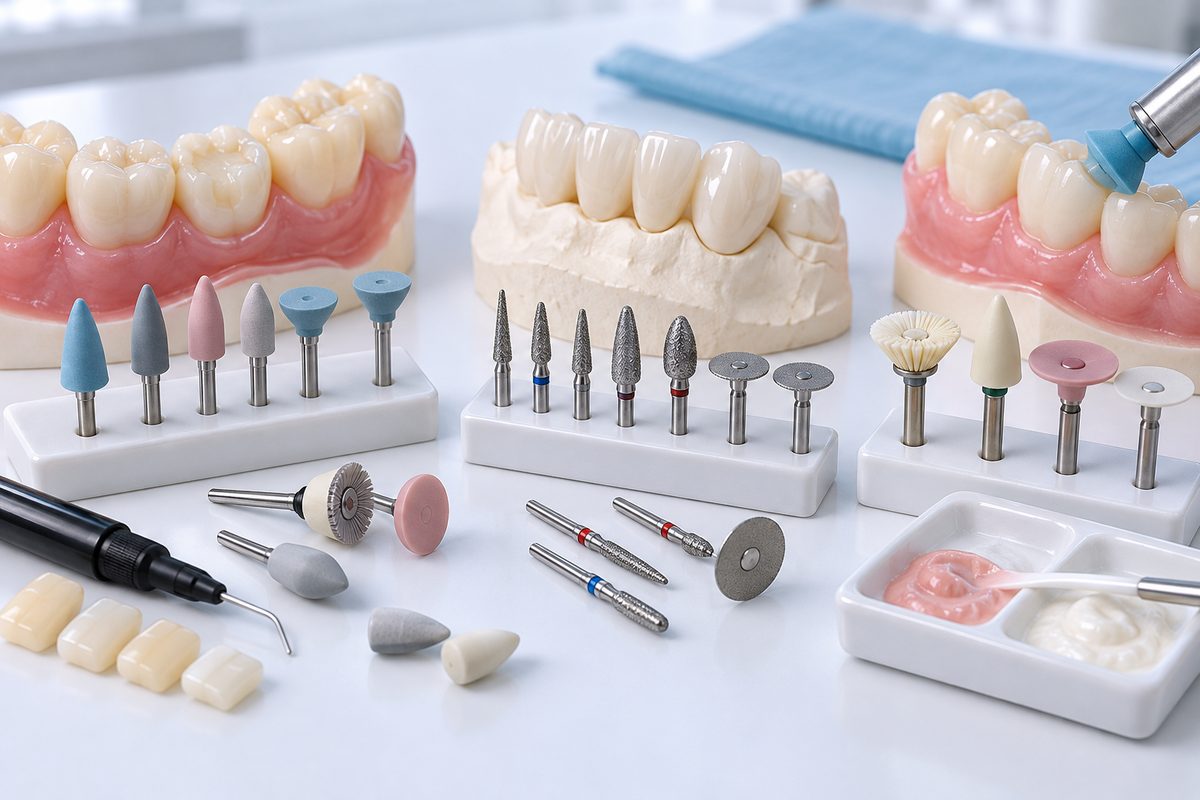 Minh họa chọn bộ mũi đánh bóng cho phòng khám