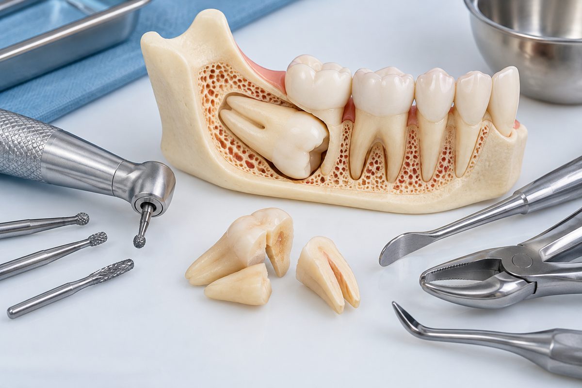 Minh họa khi nào cần cắt xương và chia chân răng