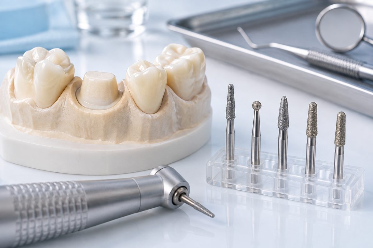 Minh họa mũi kim cương mài răng cho quy trình CEREC
