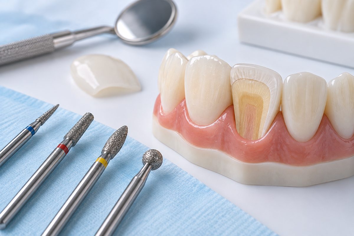 Minh họa nguyên tắc mài veneer là giữ men răng
