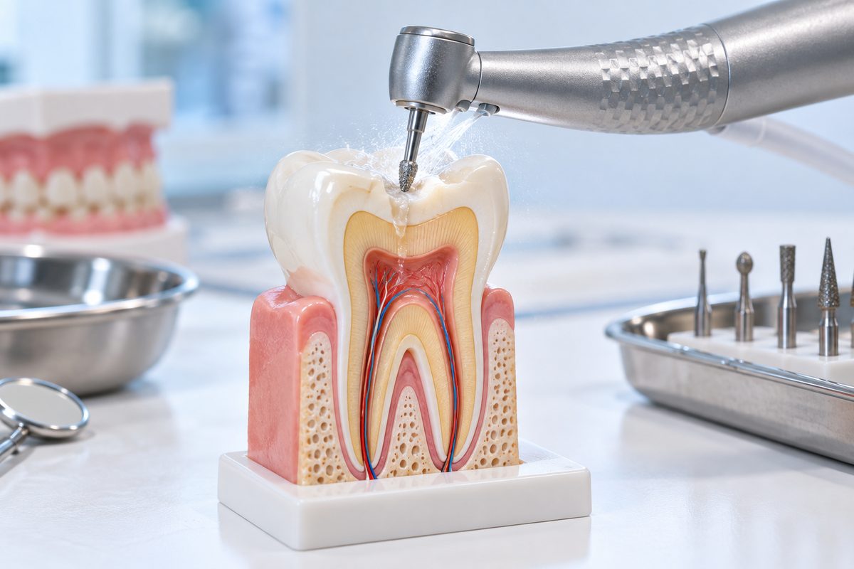 Minh họa mũi khoan nóng làm tổn thương tủy và cách làm mát đúng