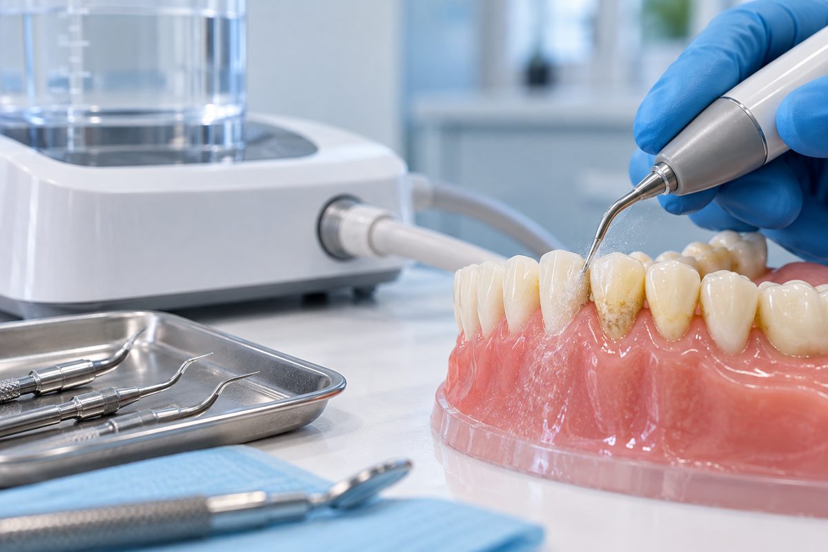 Minh họa bước cạo vôi bằng siêu âm