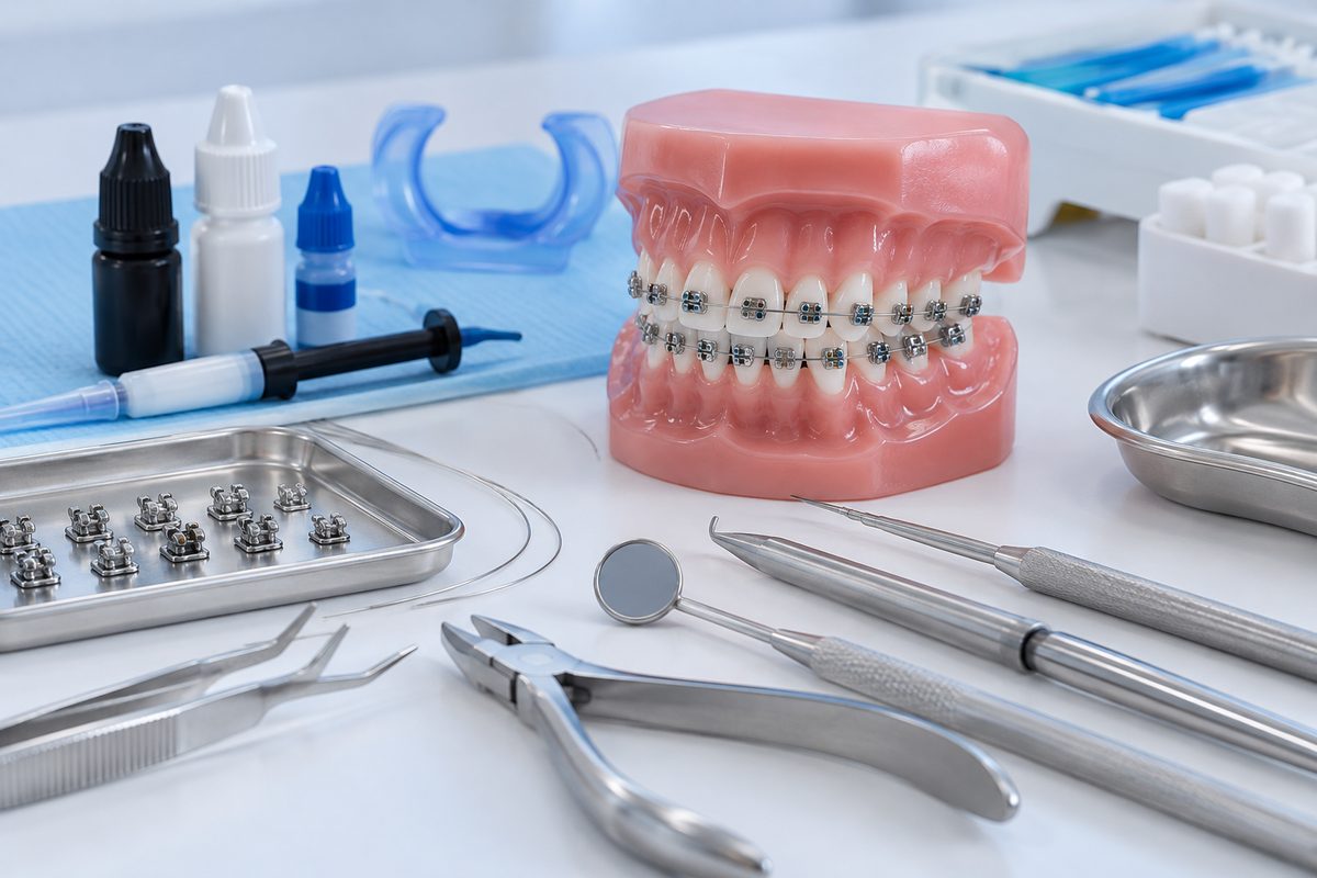Minh họa quy trình dán mắc cài và đặt dây cung đầu tiên