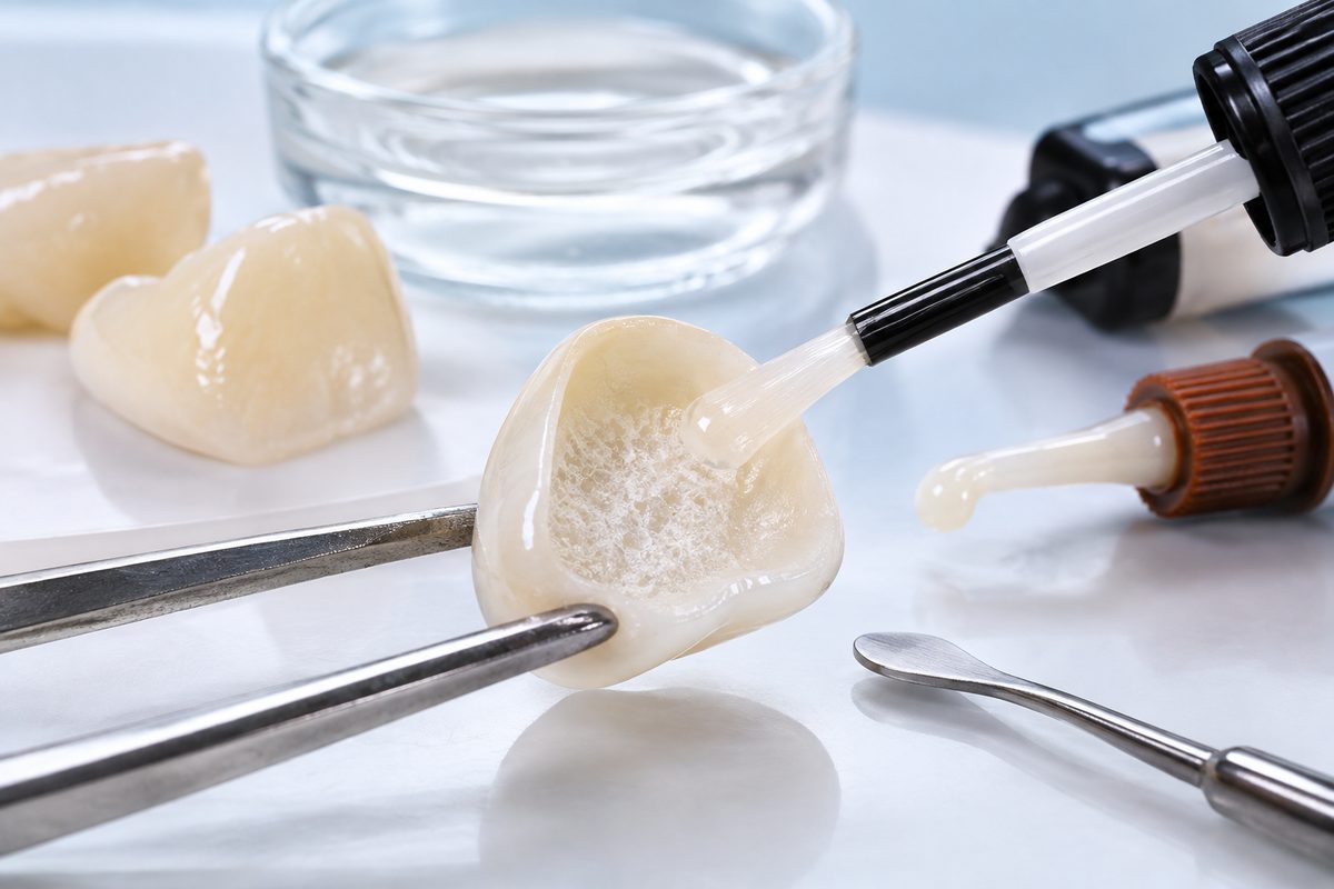 Minh họa vai trò của silane khi dán phục hình sứ