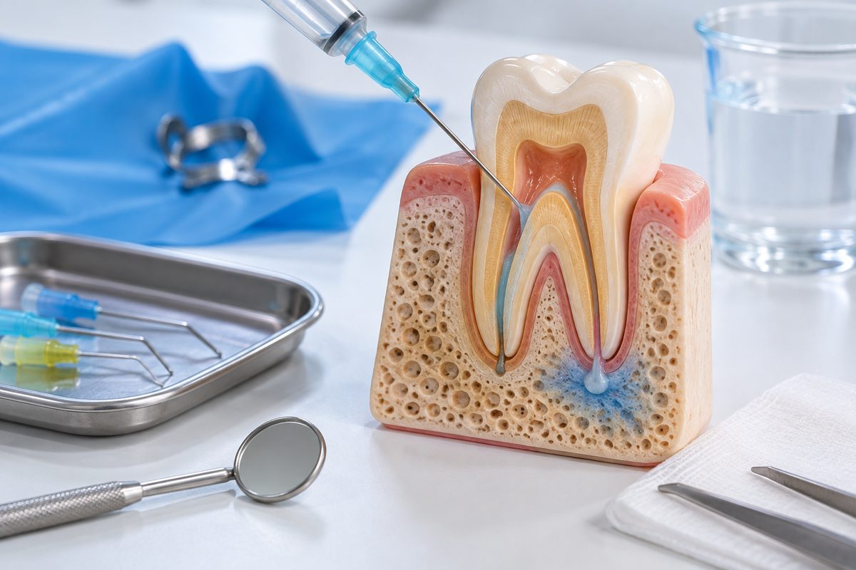 Minh họa tai biến đẩy NaOCl qua chóp, cách nhận biết và phòng ngừa