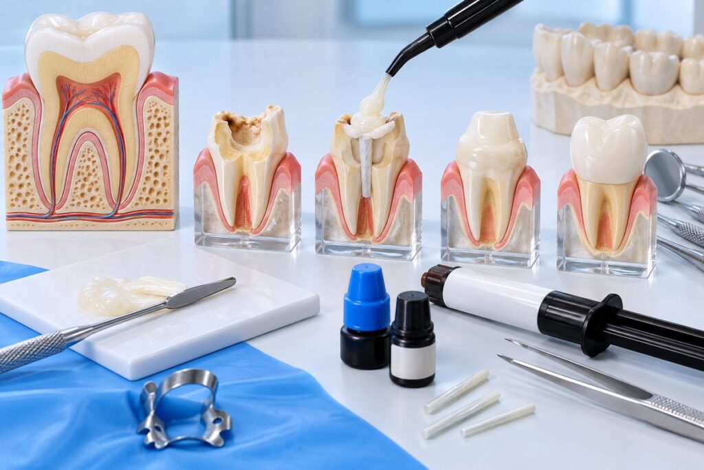 Minh họa tái tạo cùi răng bằng composite, chỉ định và kỹ thuật