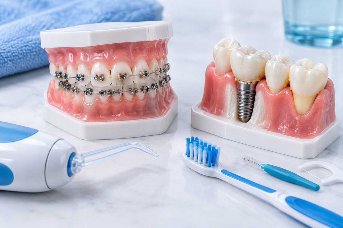 Minh họa vì sao người niềng răng và có implant khó vệ sinh hơn