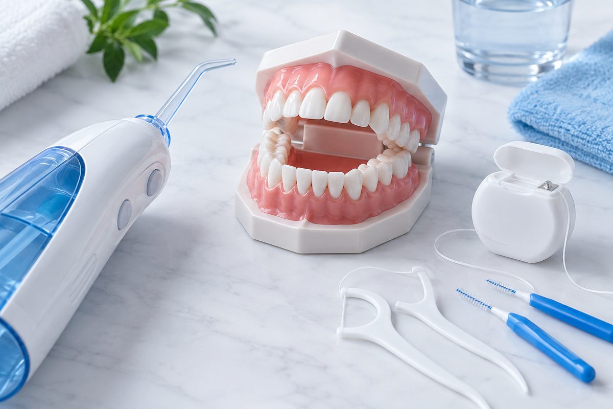 Minh họa tăm nước và chỉ nha khoa, dùng loại nào làm sạch hơn