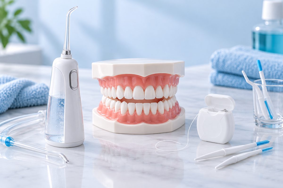 Minh họa tăm nước và chỉ nha khoa, dùng loại nào làm sạch hơn