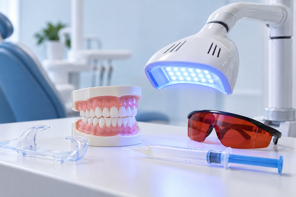 Minh họa tẩy trắng răng có đèn và không đèn, khác biệt có thật không